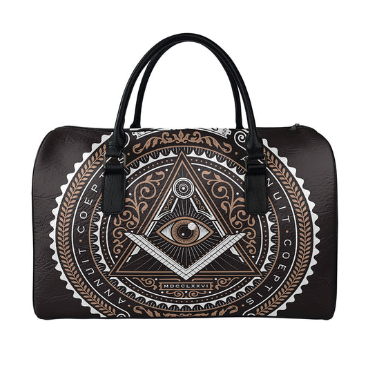 All Seeing Eye Symbol Print Leather Duffle Bag