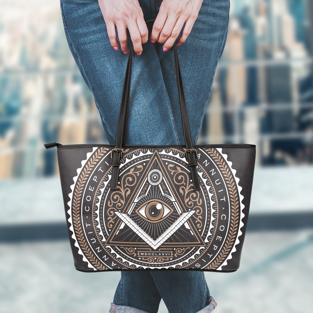 All Seeing Eye Symbol Print Leather Tote Bag