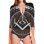 All Seeing Eye Symbol Print Long Sleeve Swimsuit