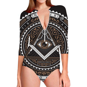 All Seeing Eye Symbol Print Long Sleeve Swimsuit