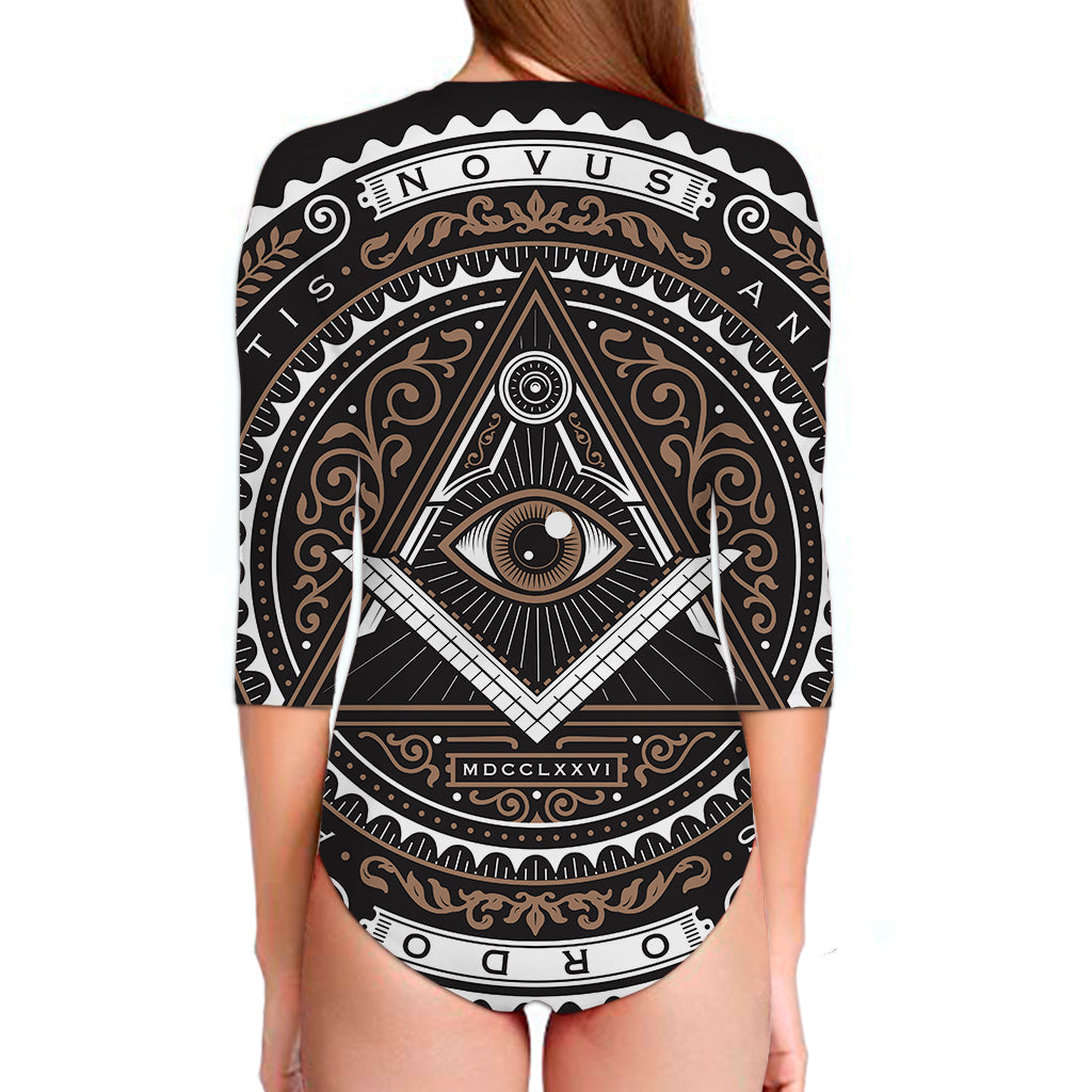 All Seeing Eye Symbol Print Long Sleeve Swimsuit