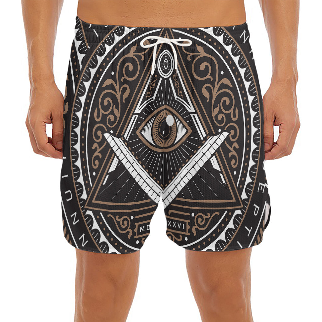 All Seeing Eye Symbol Print Men's Split Running Shorts