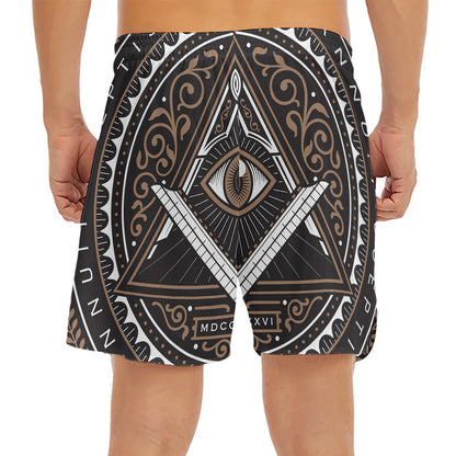 All Seeing Eye Symbol Print Men's Split Running Shorts