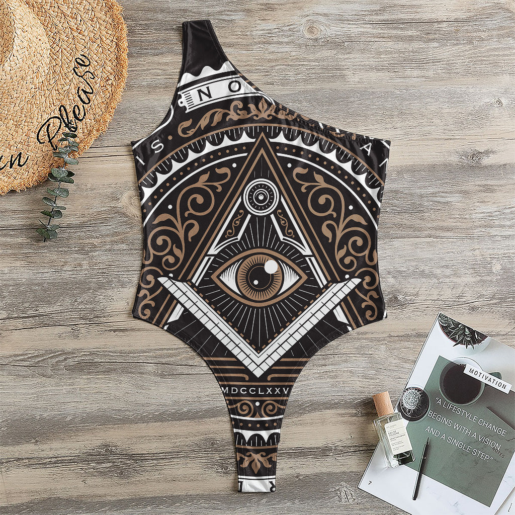 All Seeing Eye Symbol Print One Shoulder Bodysuit