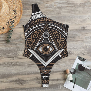 All Seeing Eye Symbol Print One Shoulder Bodysuit