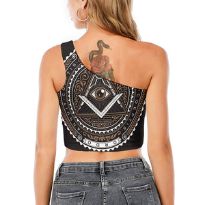 All Seeing Eye Symbol Print One Shoulder Crop Top