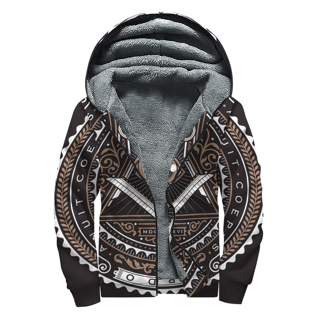 All Seeing Eye Symbol Print Sherpa Lined Zip Up Hoodie