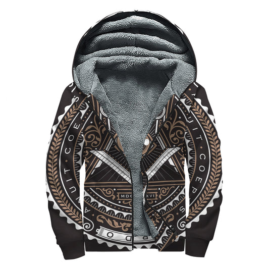 All Seeing Eye Symbol Print Sherpa Lined Zip Up Hoodie