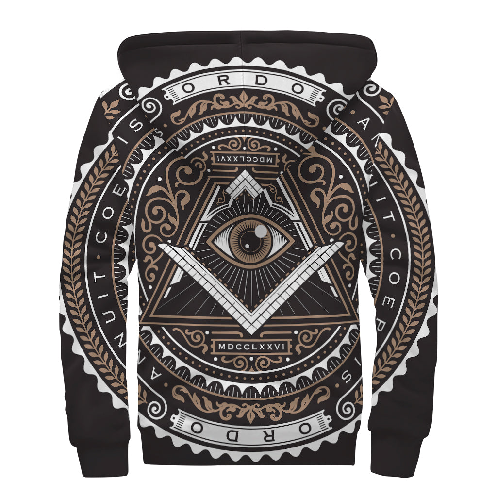 All Seeing Eye Symbol Print Sherpa Lined Zip Up Hoodie
