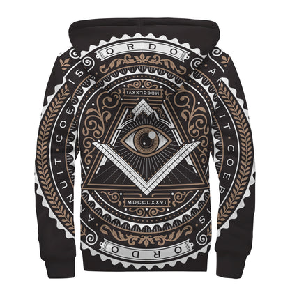 All Seeing Eye Symbol Print Sherpa Lined Zip Up Hoodie
