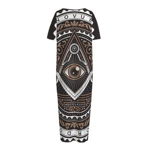 All Seeing Eye Symbol Print Short Sleeve Long Nightdress