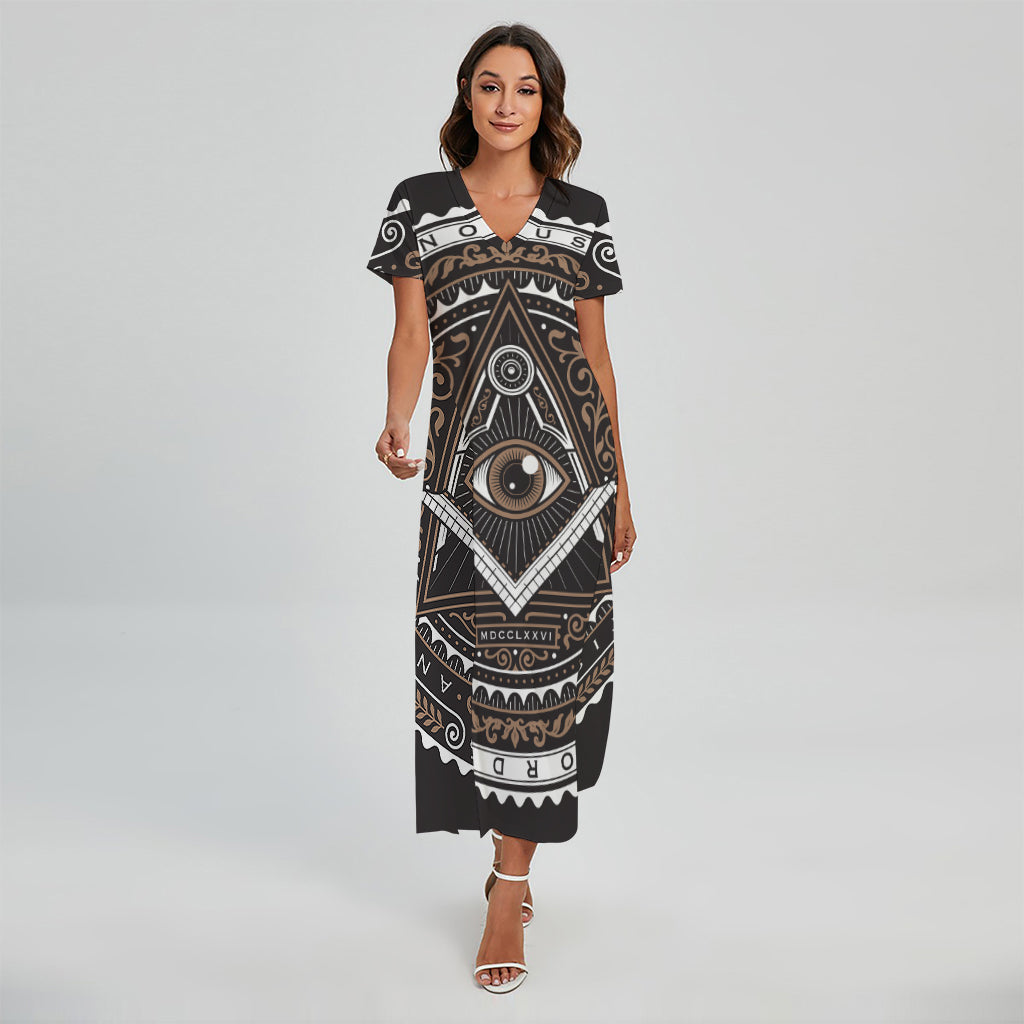 All Seeing Eye Symbol Print Short Sleeve Maxi Dress