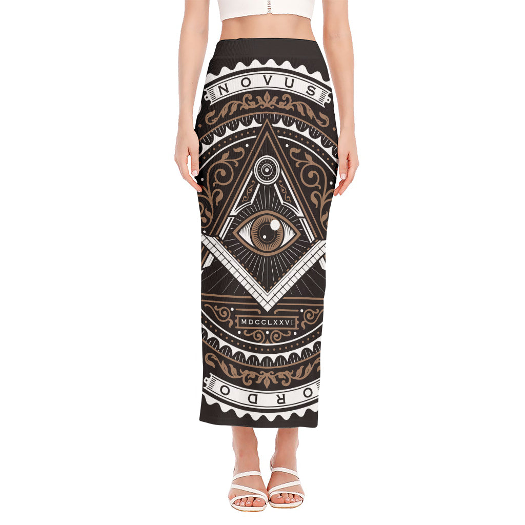 All Seeing Eye Symbol Print Side Slit Maxi Skirt