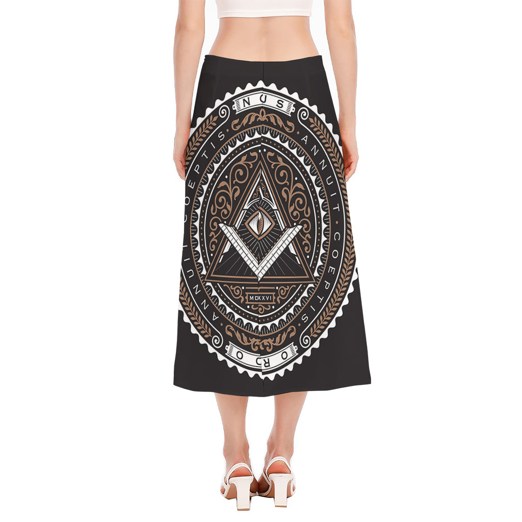 All Seeing Eye Symbol Print Side Slit Midi Skirt