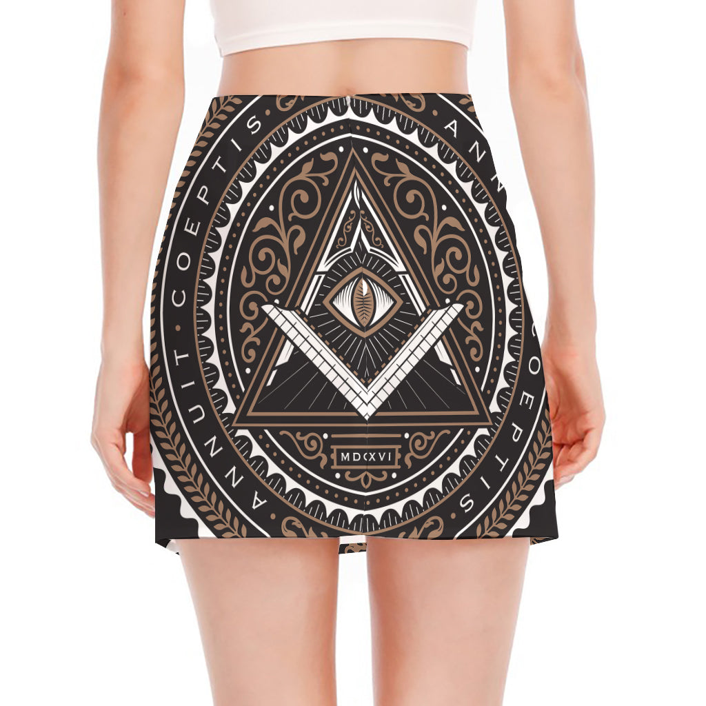 All Seeing Eye Symbol Print Side Slit Mini Skirt