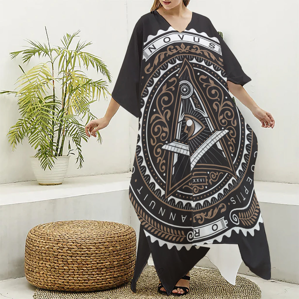 All Seeing Eye Symbol Print Silk V-Neck Kaftan Dress