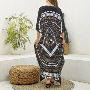 All Seeing Eye Symbol Print Silk V-Neck Kaftan Dress