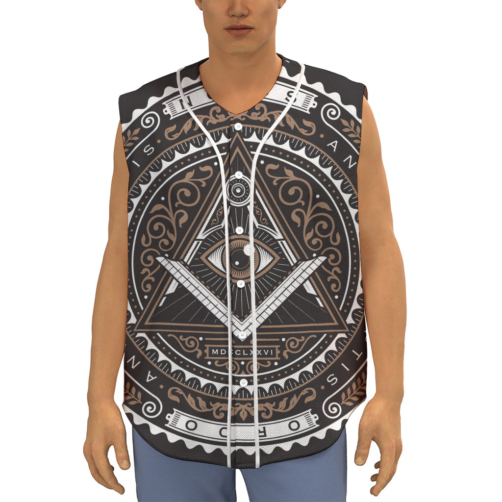 All Seeing Eye Symbol Print Sleeveless Baseball Jersey