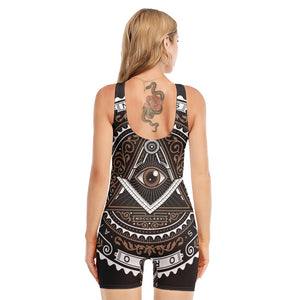 All Seeing Eye Symbol Print Sleeveless One Piece Swimsuit