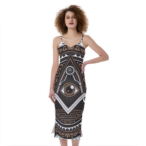 All Seeing Eye Symbol Print Slim Fit Midi Cami Dress