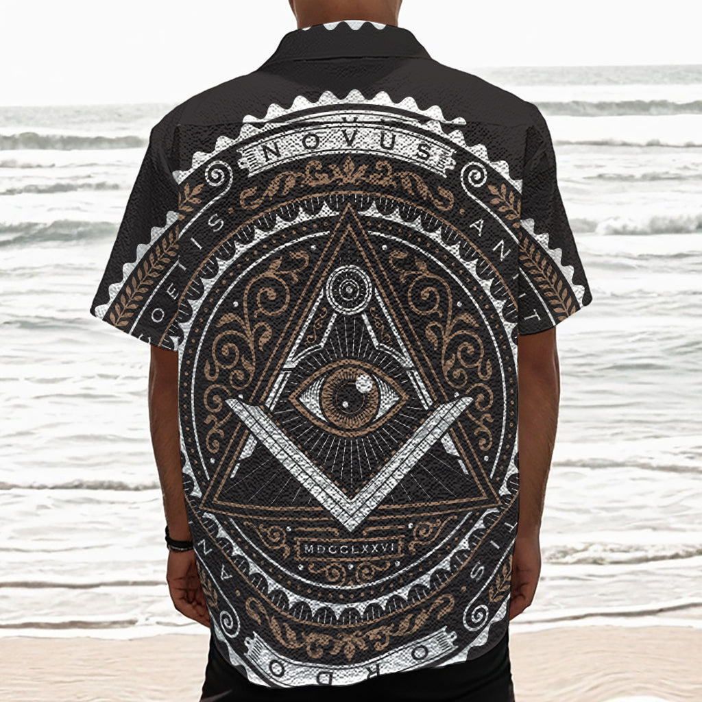 All Seeing Eye Symbol Print Textured Short Sleeve Shirt