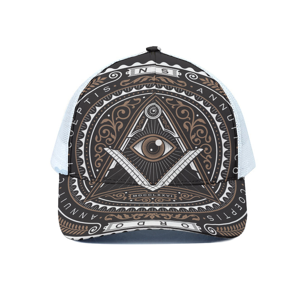 All Seeing Eye Symbol Print White Mesh Trucker Cap