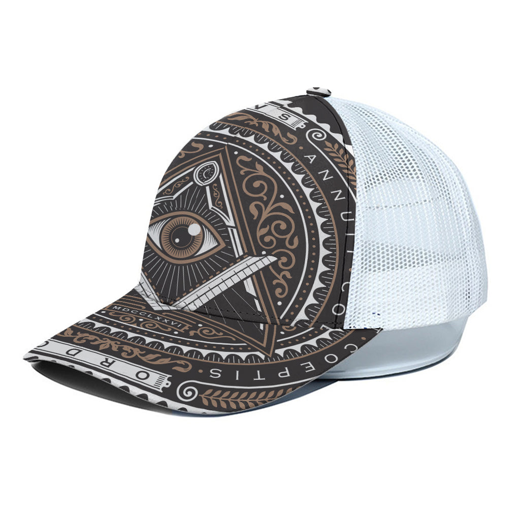 All Seeing Eye Symbol Print White Mesh Trucker Cap