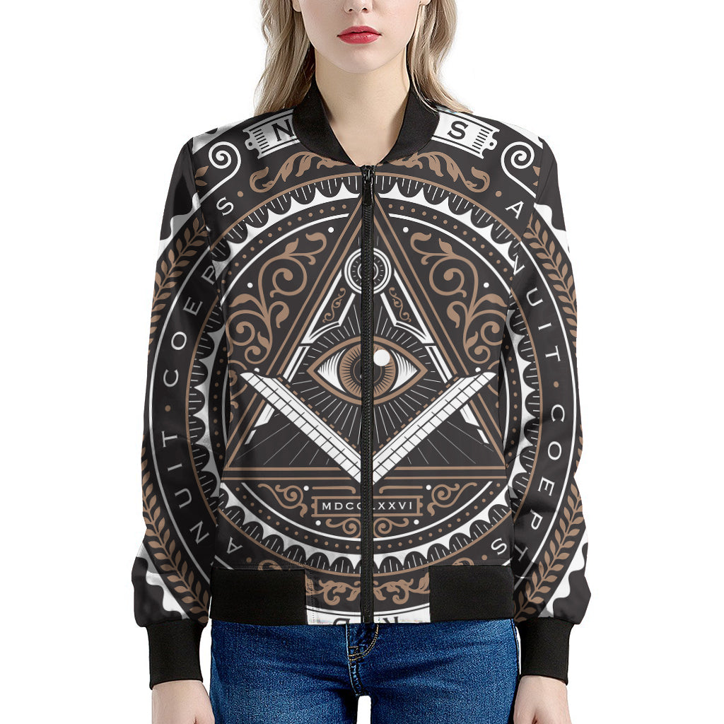 All Seeing Eye Symbol Print Women's Bomber Jacket