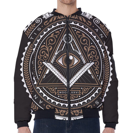 All Seeing Eye Symbol Print Zip Sleeve Bomber Jacket