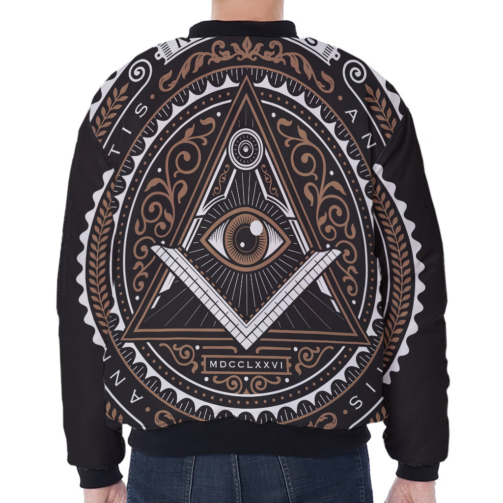 All Seeing Eye Symbol Print Zip Sleeve Bomber Jacket
