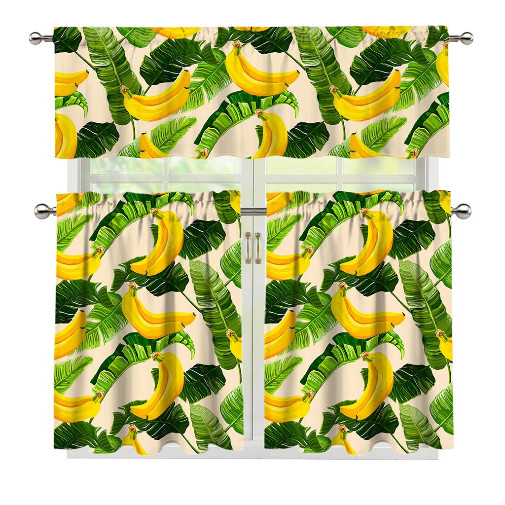 Aloha Banana Pattern Print 3 Piece Kitchen Curtains