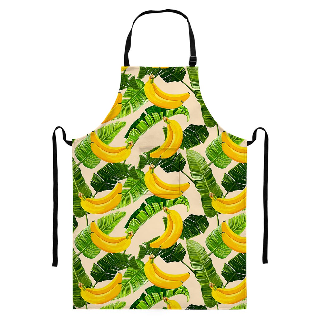 Aloha Banana Pattern Print Bib Apron With Pocket