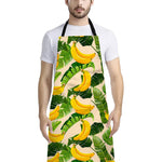 Aloha Banana Pattern Print Bib Apron With Pocket