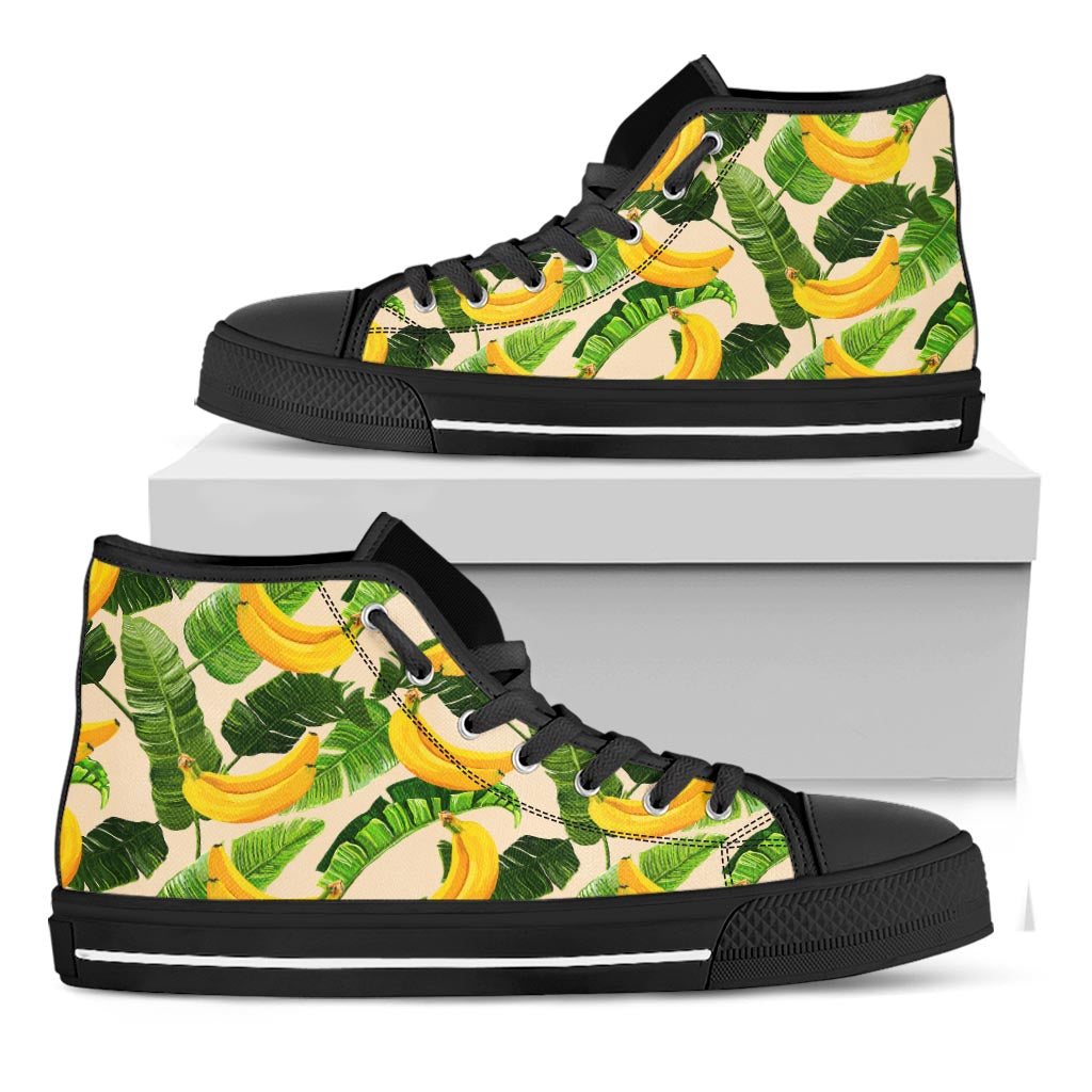 Aloha Banana Pattern Print Black High Top Sneakers