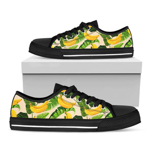 Aloha Banana Pattern Print Black Low Top Sneakers