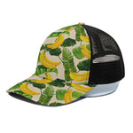Aloha Banana Pattern Print Black Mesh Trucker Cap