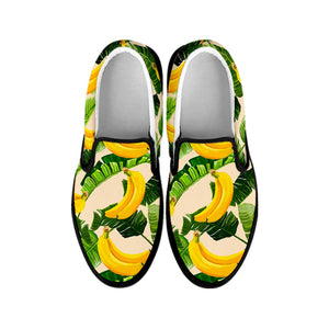 Aloha Banana Pattern Print Black Slip On Sneakers
