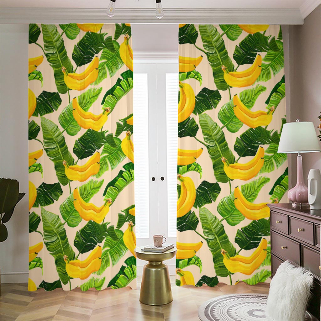 Aloha Banana Pattern Print Blackout Pencil Pleat Curtains