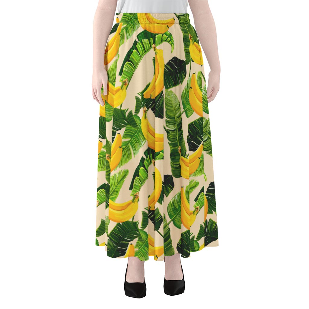 Aloha Banana Pattern Print Chiffon Maxi Skirt