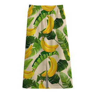 Aloha Banana Pattern Print Cotton Front Slit Maxi Skirt