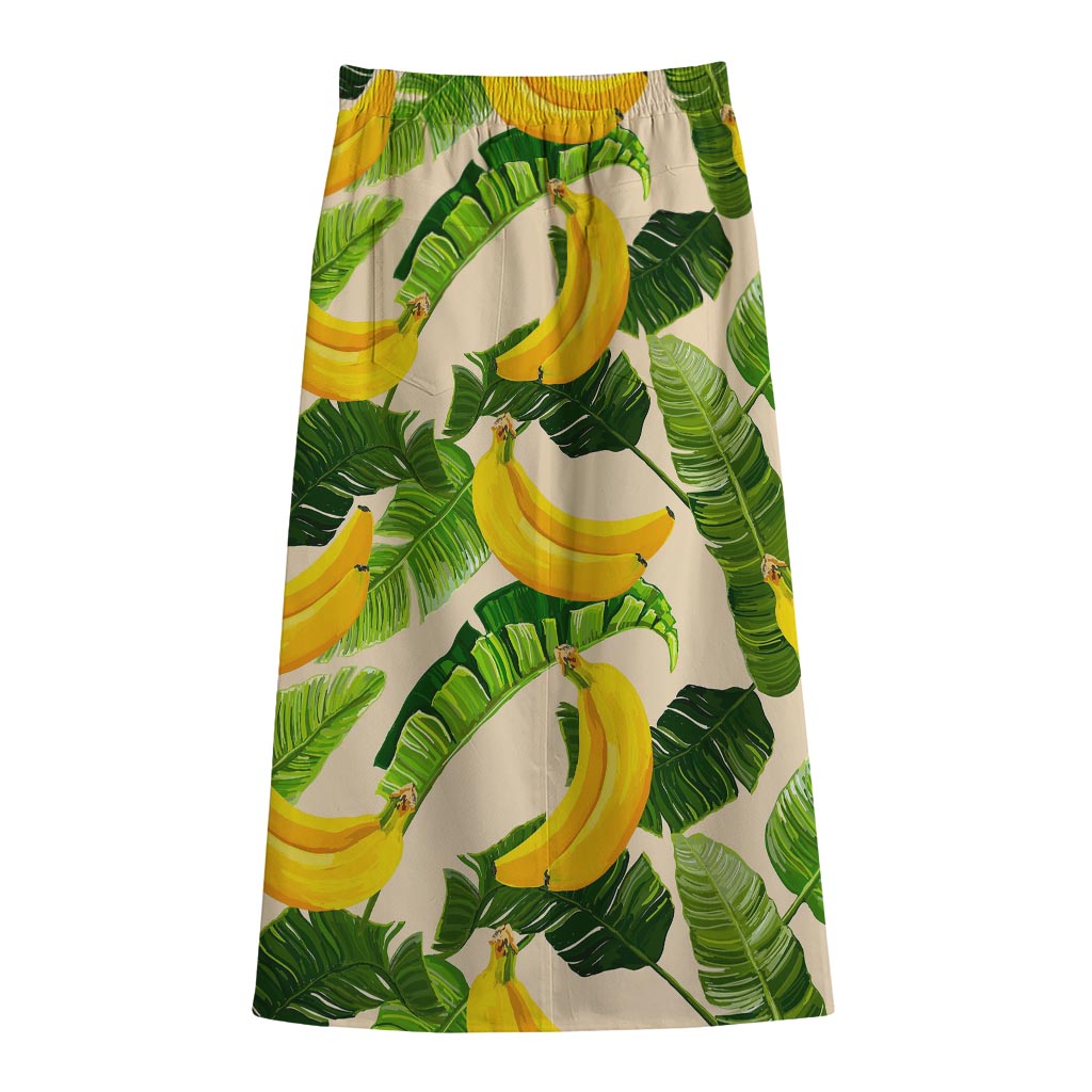 Aloha Banana Pattern Print Cotton Front Slit Maxi Skirt