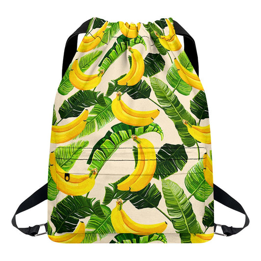 Aloha Banana Pattern Print Drawstring Backpack
