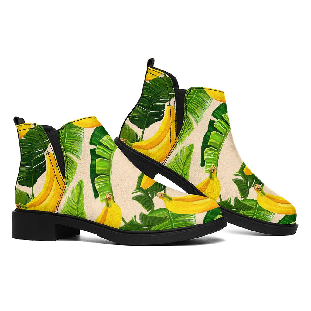 Aloha Banana Pattern Print Flat Ankle Boots