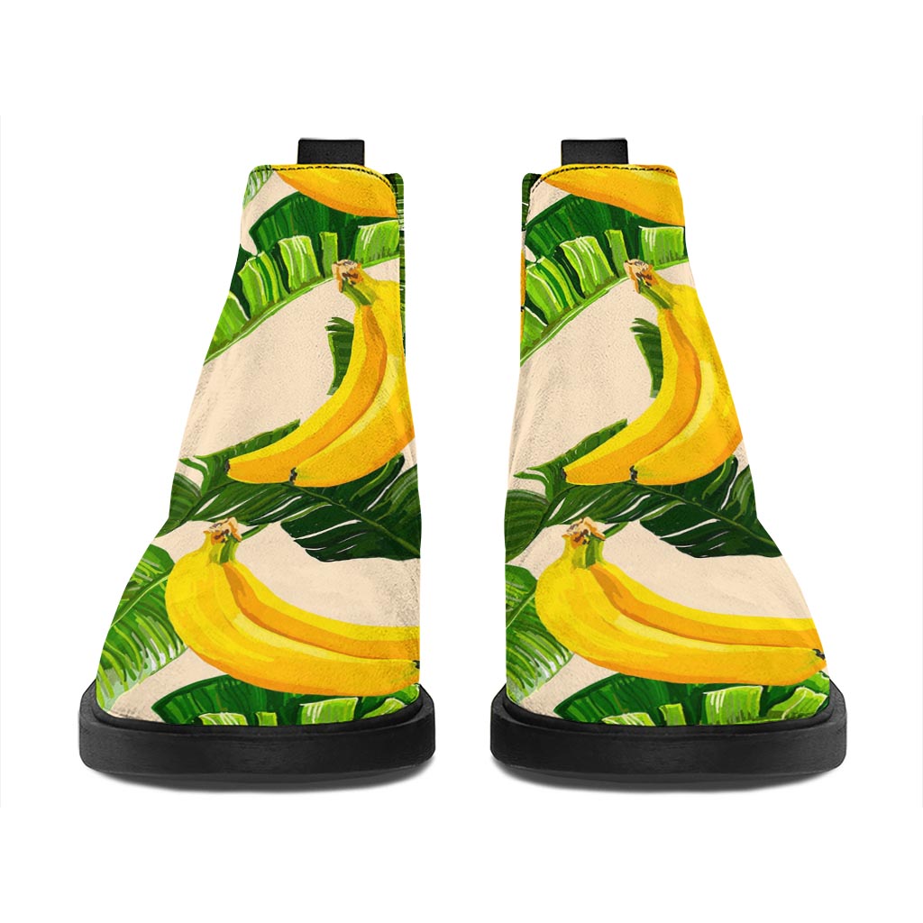 Aloha Banana Pattern Print Flat Ankle Boots