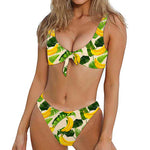 Aloha Banana Pattern Print Front Bow Tie Bikini