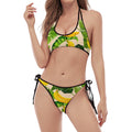 Aloha Banana Pattern Print Halter Scoop Tie Side Bikini