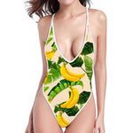 Aloha Banana Pattern Print High Cut One Piece Swimsuit