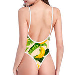 Aloha Banana Pattern Print High Cut One Piece Swimsuit