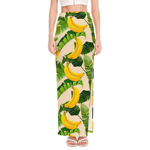 Aloha Banana Pattern Print High Slit Maxi Skirt