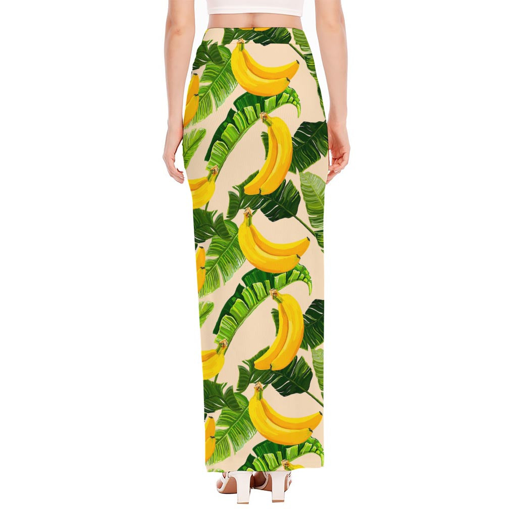 Aloha Banana Pattern Print High Slit Maxi Skirt